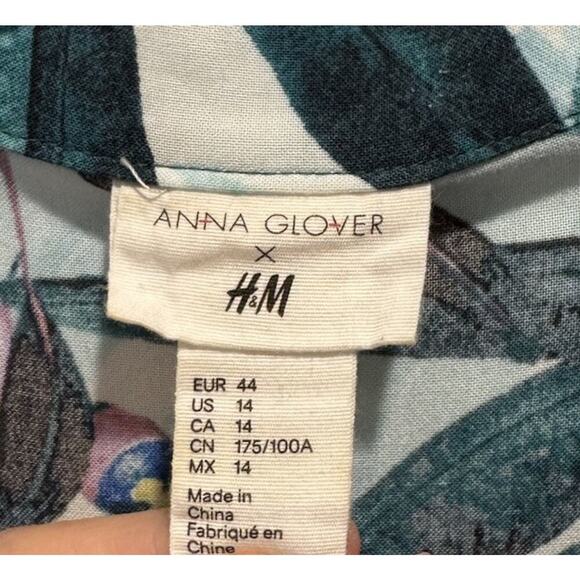 H&M X Anna Glover Size 14 Tropical Palm Leaf Print Tunic Top Resort FLAW - Picture 5 of 7
